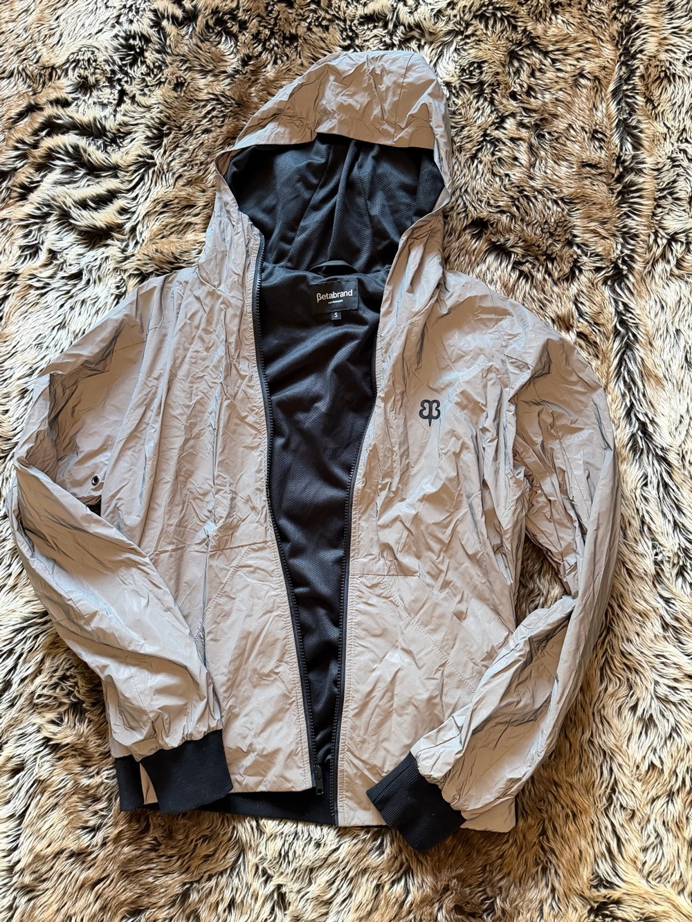 BetaBrand Men's Hooded Windbreaker Jacket in Light Taupe